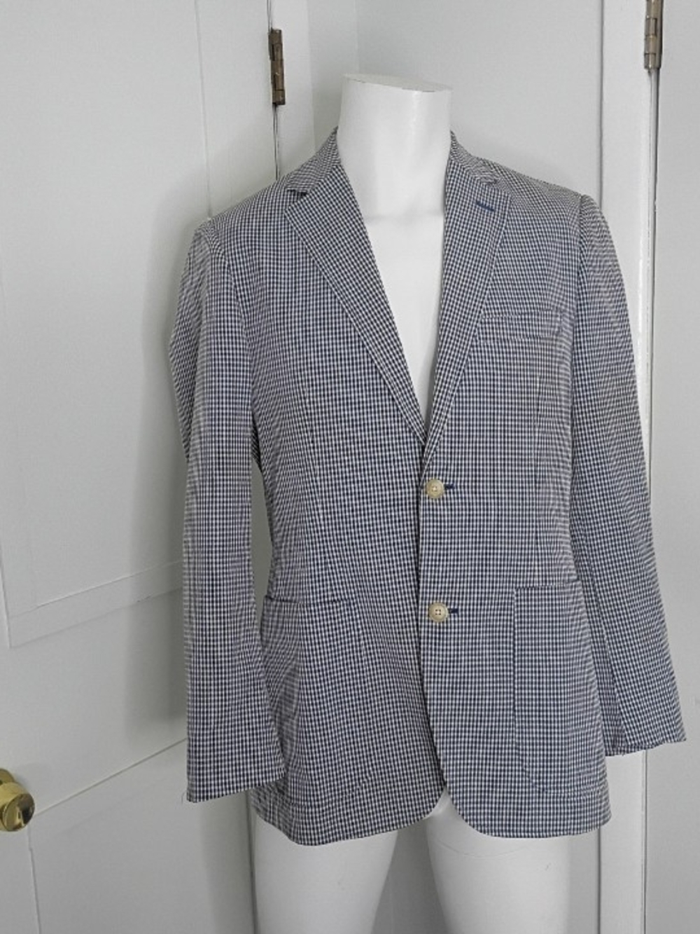 Johnson & Murphy Men's Navy & White Seersucker Blazer Sports Coat, Small